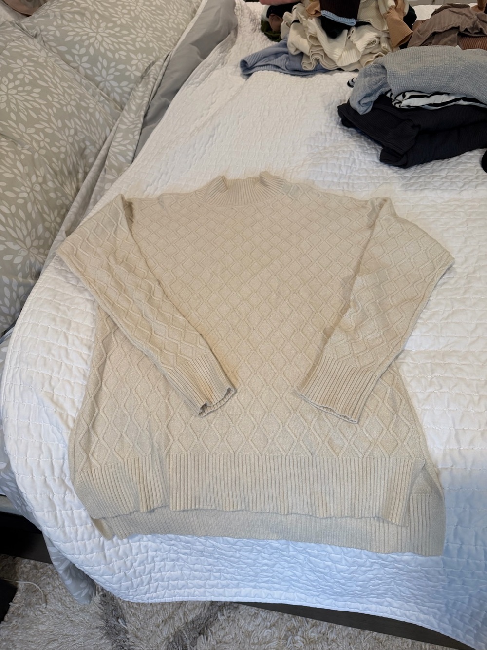 Marshalls Cream Diamond-Pattern Crewneck Sweater